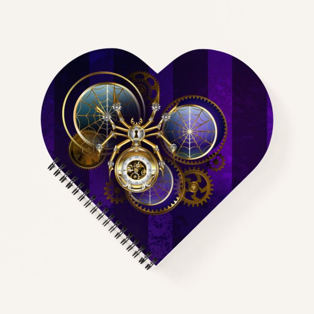 Steampunk Spider im Lila Hintergrund Notizbuch (Vorderseite)
