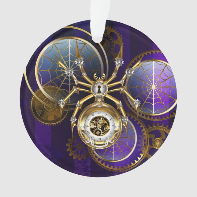 Steampunk Spider im Lila Hintergrund Ornament (Vorderseite)