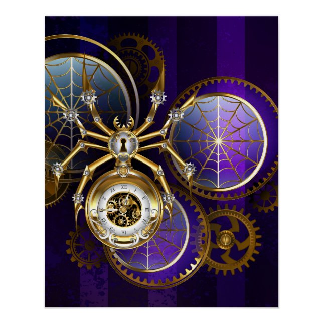 Steampunk Spider im Lila Hintergrund Poster (Vorderseite)