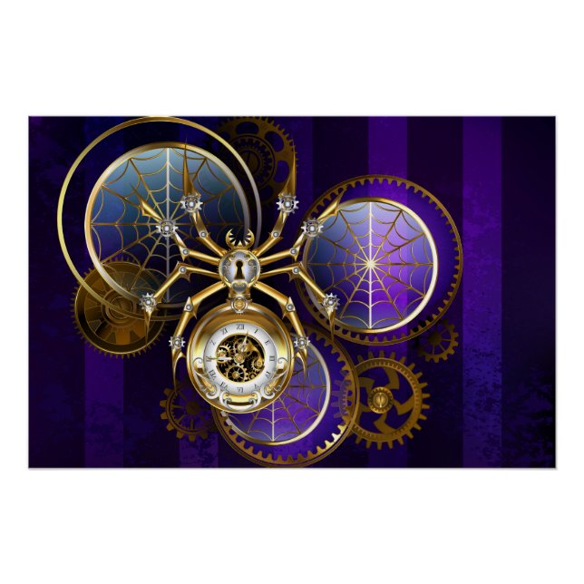 Steampunk Spider im Lila Hintergrund Poster (Vorderseite)
