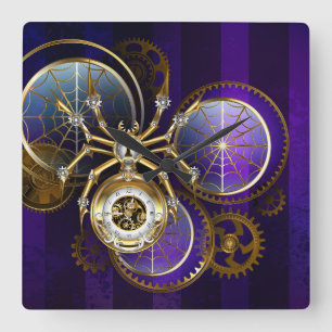 Steampunk Spider im Lila Hintergrund Quadratische Wanduhr