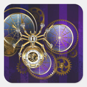 Steampunk Spider im Lila Hintergrund Quadratischer Aufkleber