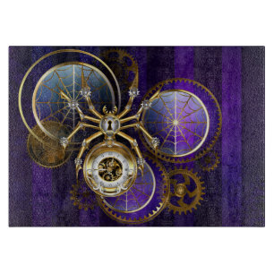 Steampunk Spider im Lila Hintergrund Schneidebrett
