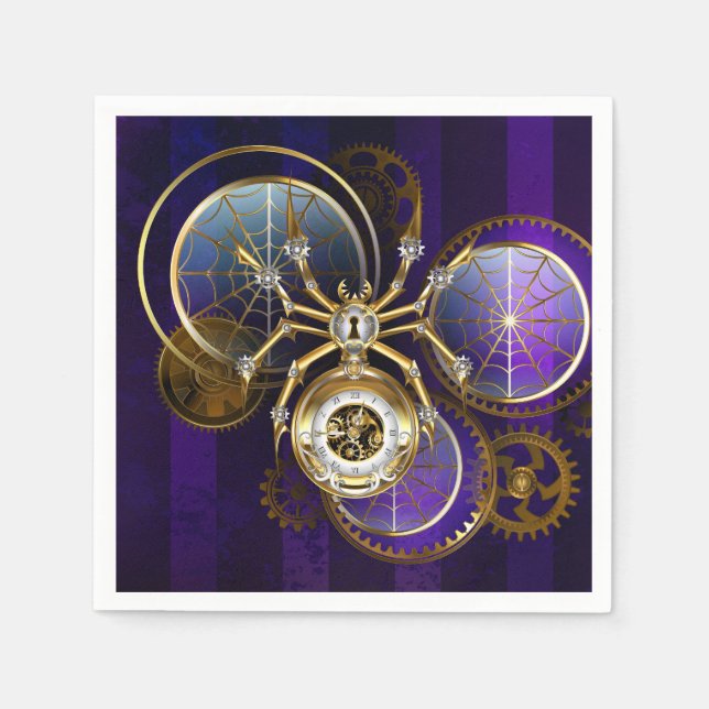 Steampunk Spider im Lila Hintergrund Serviette (Vorderseite)