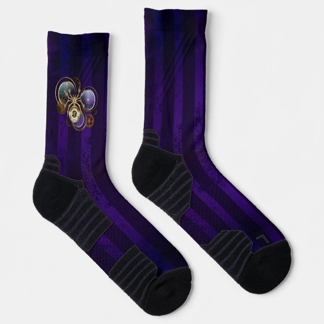 Steampunk Spider im Lila Hintergrund Socken (Rechts)
