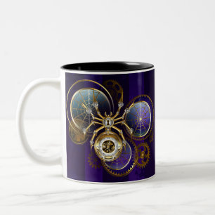 Steampunk Spider im Lila Hintergrund Zweifarbige Tasse