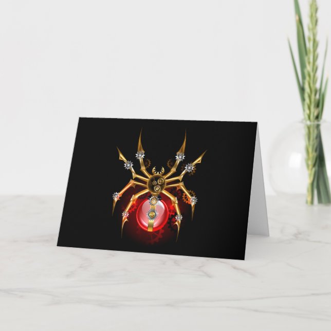 Steampunk spider on black dankeskarte (Vorderseite)
