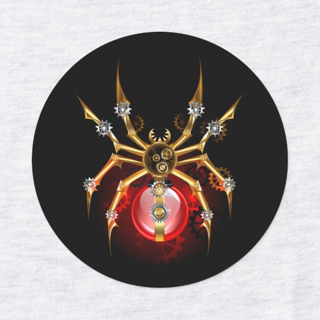 Steampunk spider on black etiketten (Design 1)