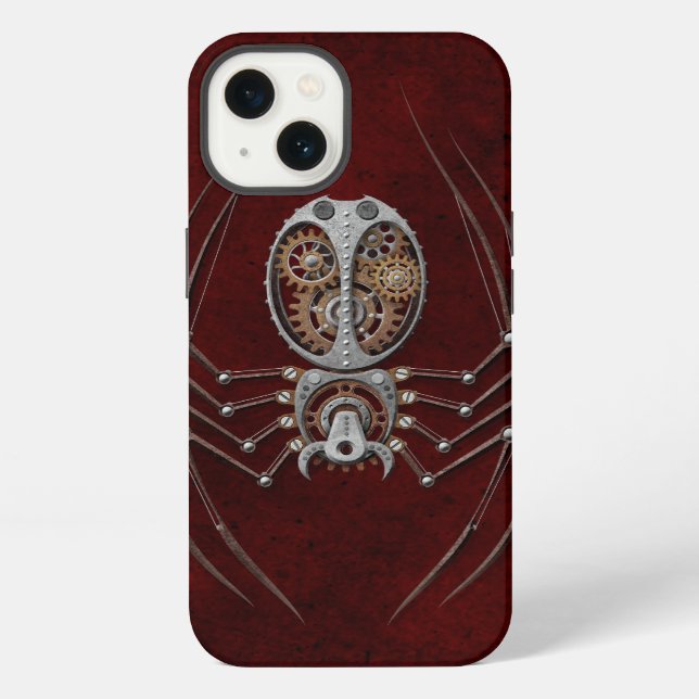 Steampunk Spider on Deep Red iPhone Hülle (Rückseite)