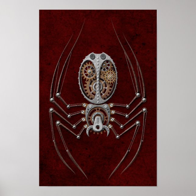 Steampunk Spider on Deep Red Poster (Vorne)