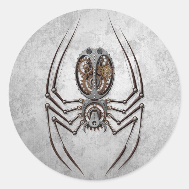 Steampunk Spider on Rough Steel Runder Aufkleber (Vorderseite)