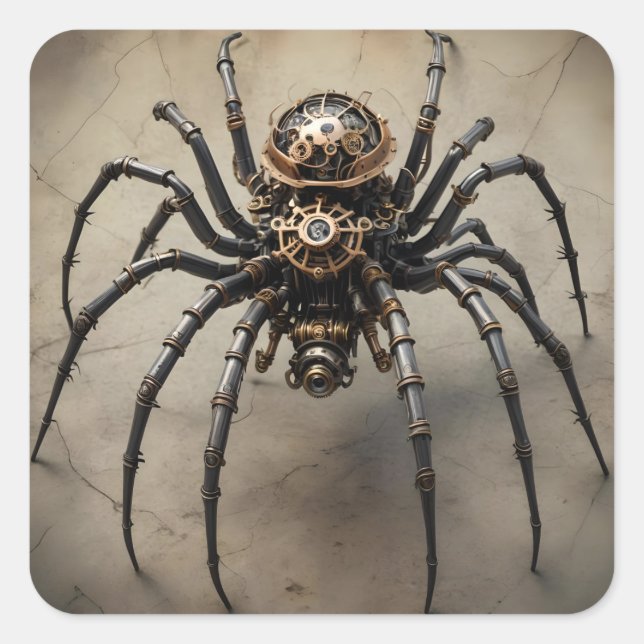 Steampunk Spider Quadratischer Aufkleber (Vorderseite)
