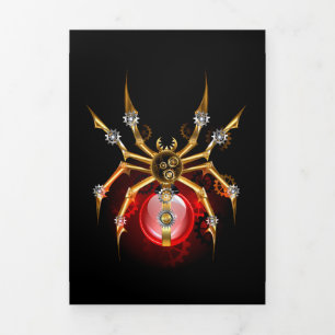 Steampunk-Spinne auf Schwarz Dreifach Gefaltete Urlaubskarte