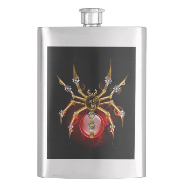 Steampunk-Spinne auf Schwarz Flachmann (Vorderseite)