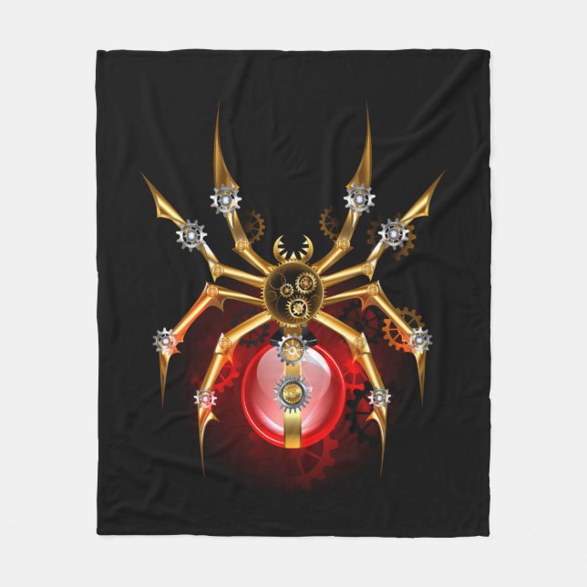 Steampunk-Spinne auf Schwarz Fleecedecke (Vorderseite)