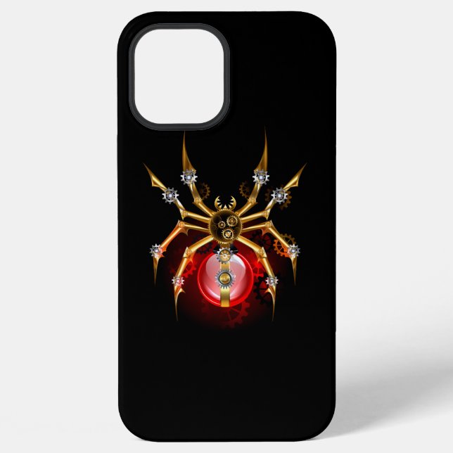 Steampunk-Spinne auf Schwarz iPhone Hülle (Rückseite)