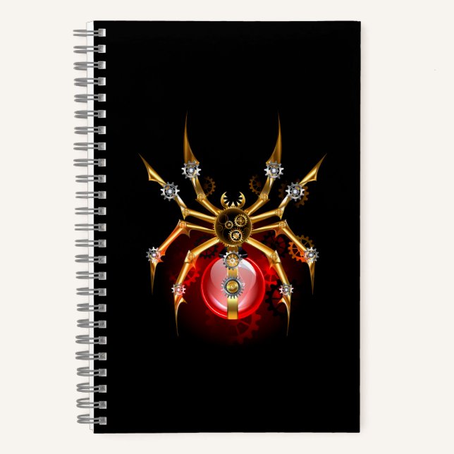 Steampunk-Spinne auf Schwarz Notizbuch (Vorderseite)
