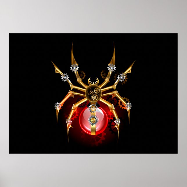 Steampunk-Spinne auf Schwarz Poster (Vorne)