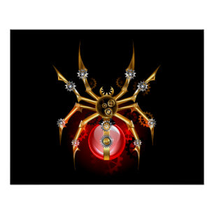 Steampunk-Spinne auf Schwarz Poster