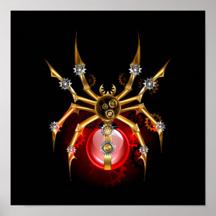 Steampunk-Spinne auf Schwarz Poster