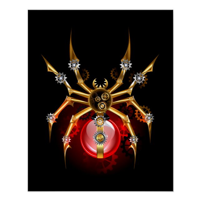 Steampunk-Spinne auf Schwarz Poster (Vorderseite)