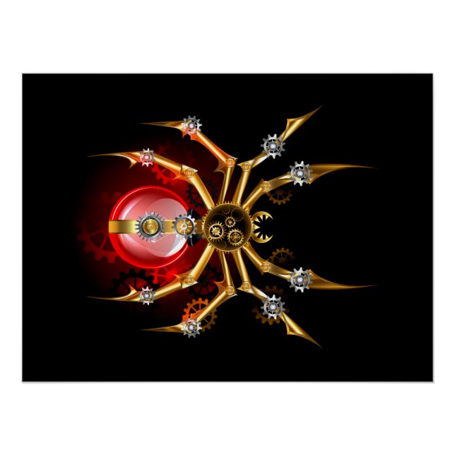 Steampunk-Spinne auf Schwarz Poster (Vorderseite)