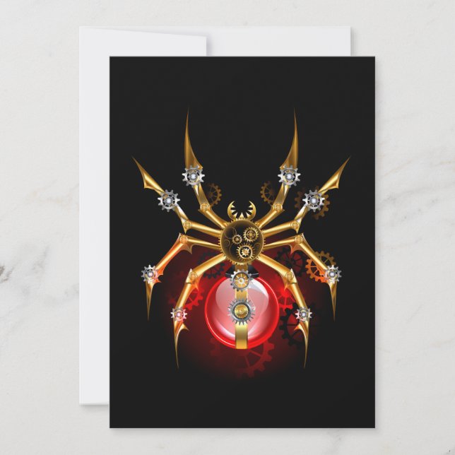 Steampunk-Spinne auf Schwarz Save The Date (Vorderseite)