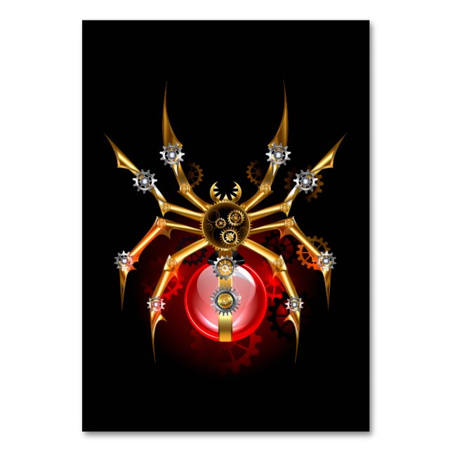 Steampunk-Spinne auf Schwarz Tischnummer (Vorderseite)