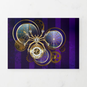 Steampunk-Spinne auf violettem Hintergrund Dreifach Gefaltete Einladung