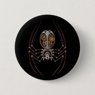 Steampunk Spinne, schwarzer Hintergrund Button