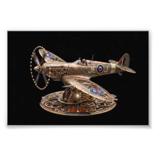Steampunk Spitfire Mechanisches Kampfflugzeug Fotodruck