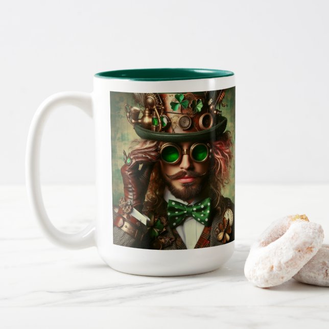 Steampunk St. Patrick Zweifarbige Tasse (Mit Donut)