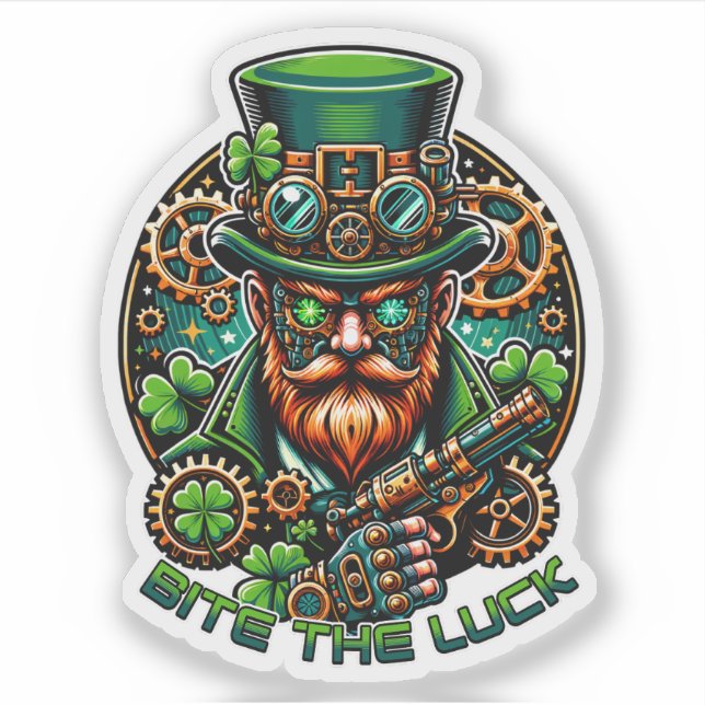 Steampunk St. Patrick's Day Leprechaun Aufkleber (Vorderseite)