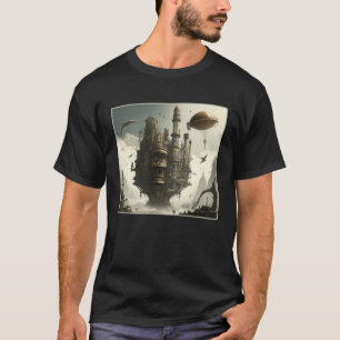 Steampunk-Stadt-Kunstwerk Retro-Sci-Fi Mechanische T-Shirt