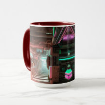 Steampunk-Stadt Neon-Korridor SciFi-Tasse