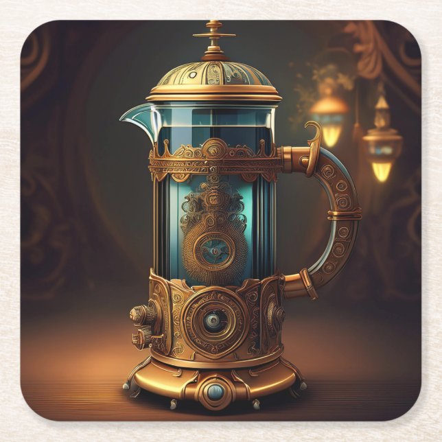 Steampunk Style French Press Rechteckiger Pappuntersetzer (Vorderseite)