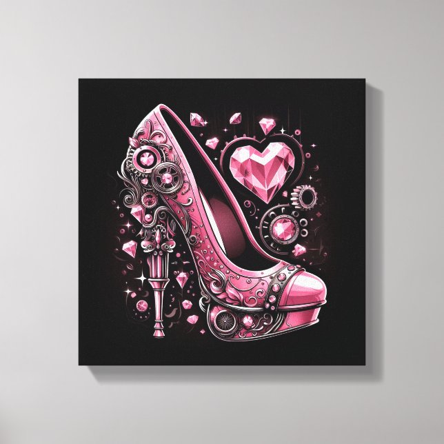 Steampunk Style Pink Stilettos Leinwanddruck (Vorderseite)