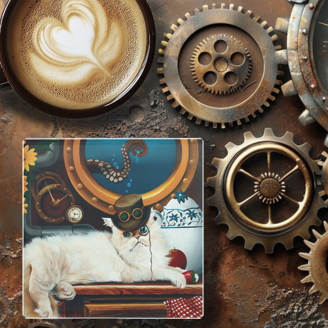 Steampunk Submarine Cat Tee Glasuntersetzer (Von Creator hochgeladen)