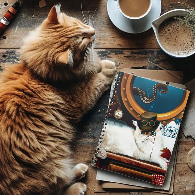 Steampunk Submarine Cat Tee Notizblock (Von Creator hochgeladen)