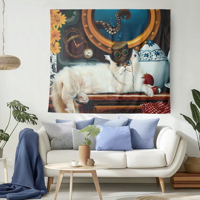 Steampunk Submarine Cat Tee Wandteppich (Von Creator hochgeladen)