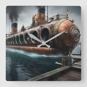 Steampunk Submersible Ocean Liner Quadratische Wanduhr