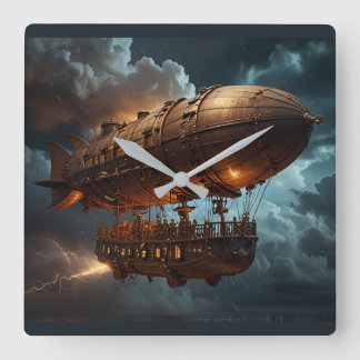 Steampunk Submersible Ocean Liner Quadratische Wanduhr