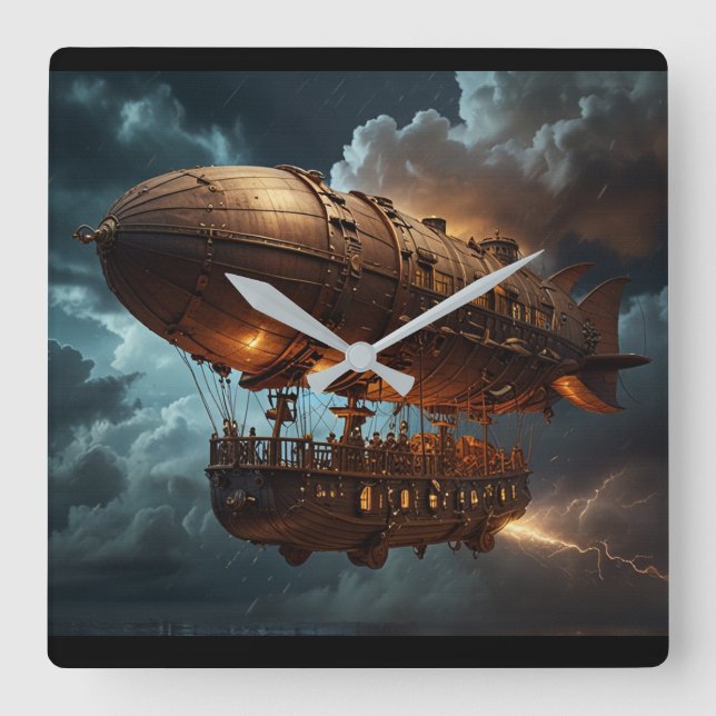 Steampunk Submersible Ocean Liner Quadratische Wanduhr (Vorderseite)