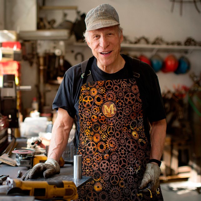 Steampunk Super Colorful Rusty Gears Monogram Schürze (Von Creator hochgeladen)