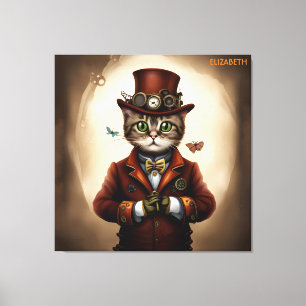 Steampunk Süße Katze Rostige Fantasy Vintage Katze Leinwanddruck
