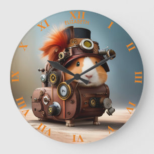 Steampunk Süßes Meerschweinchen Rostige Fantasy Vi Große Wanduhr