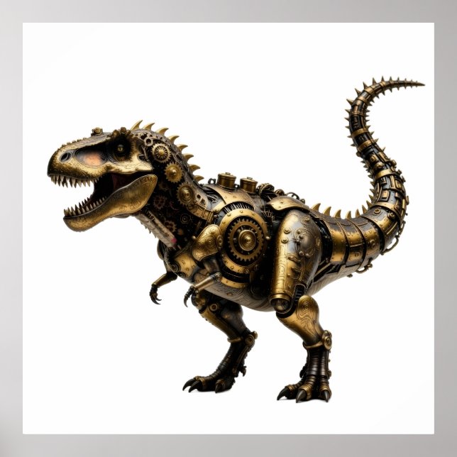 Steampunk T-Rex Mech – Messing-Dino-Bestie Poster (Vorne)
