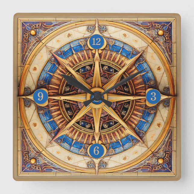 Steampunk Tarot Star Pattern#1 ID1081 Quadratische Wanduhr (Vorderseite)