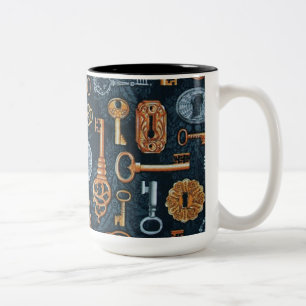 Steampunk-Tasten und Tastenhalter-Muster-Tasse Zweifarbige Tasse