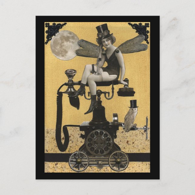 Steampunk Telefon Fairy Postcard Postkarte (Vorderseite)